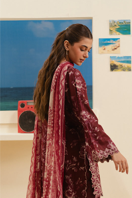 3 PIECE EMBROIDERED LAWN SUIT-SCARLET VINE (UNSTITCHED)