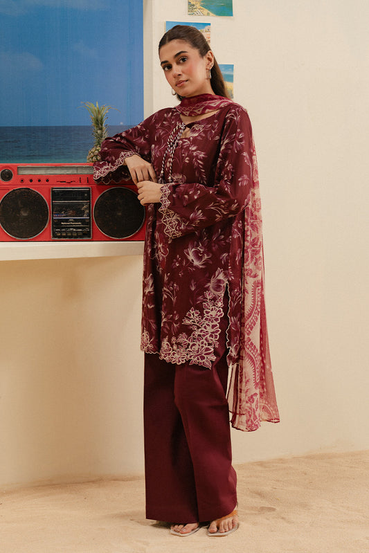 3 PIECE EMBROIDERED LAWN SUIT-SCARLET VINE (UNSTITCHED)
