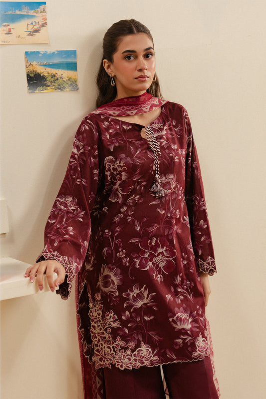 3 PIECE EMBROIDERED LAWN SUIT-SCARLET VINE (UNSTITCHED)