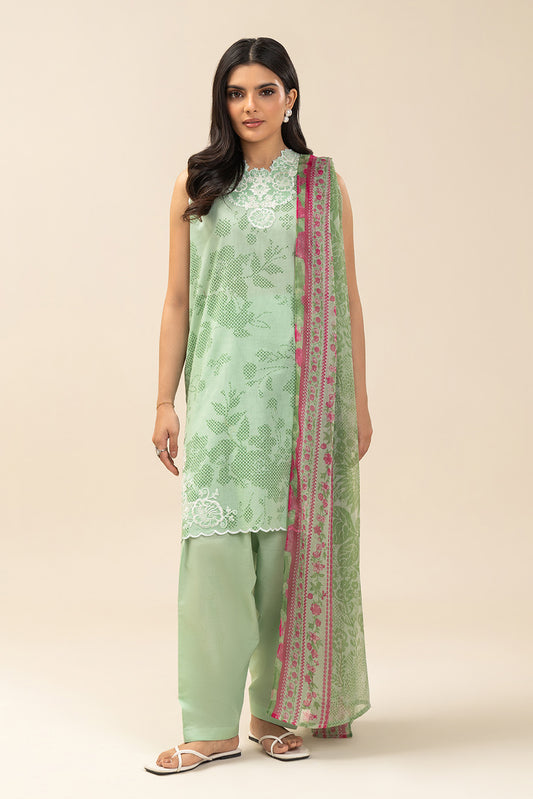 3 PIECE EMBROIDERED LAWN SUIT-QUIET CELADON (UNSTITCHED)