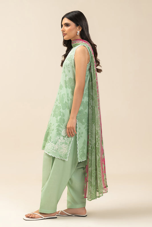 3 PIECE EMBROIDERED LAWN SUIT-QUIET CELADON (UNSTITCHED)