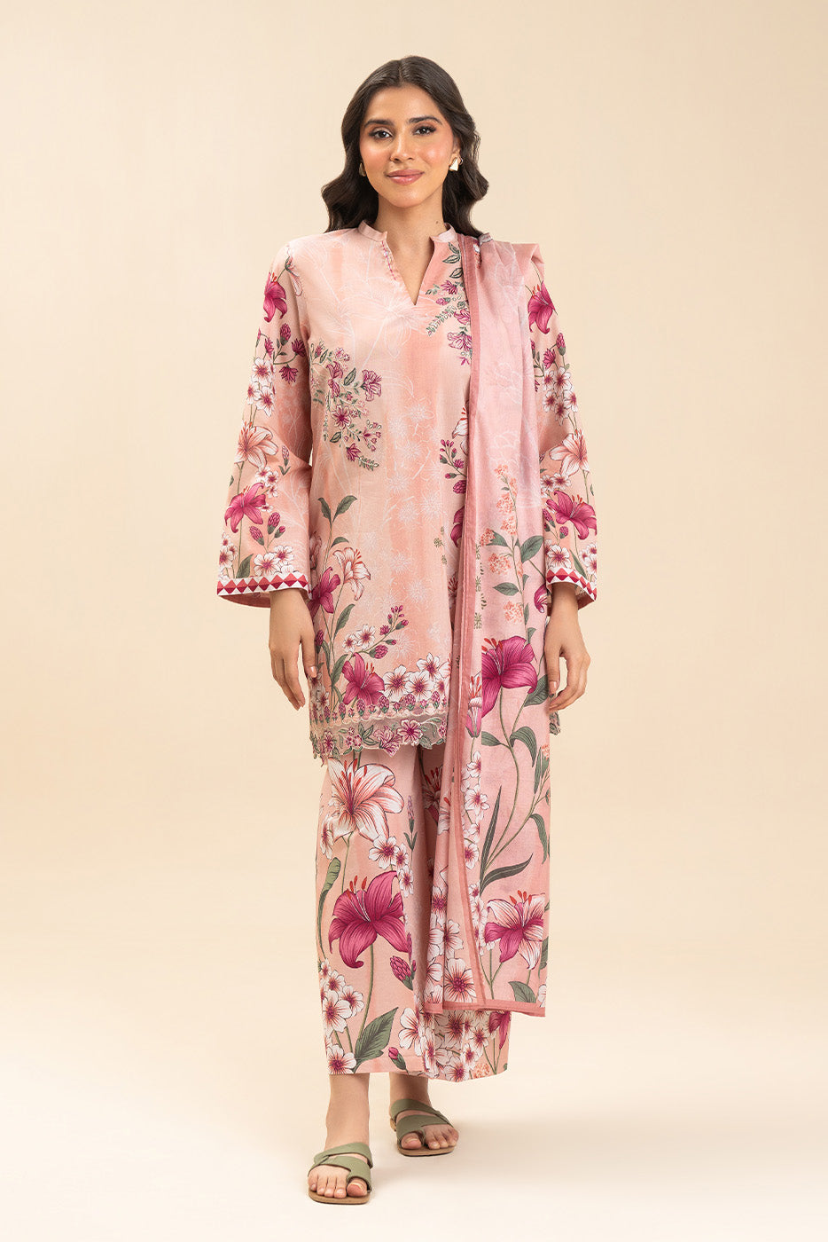 3 PIECE EMBROIDERED LAWN SUIT-FORAL SERENITY (UNSTITCHED)