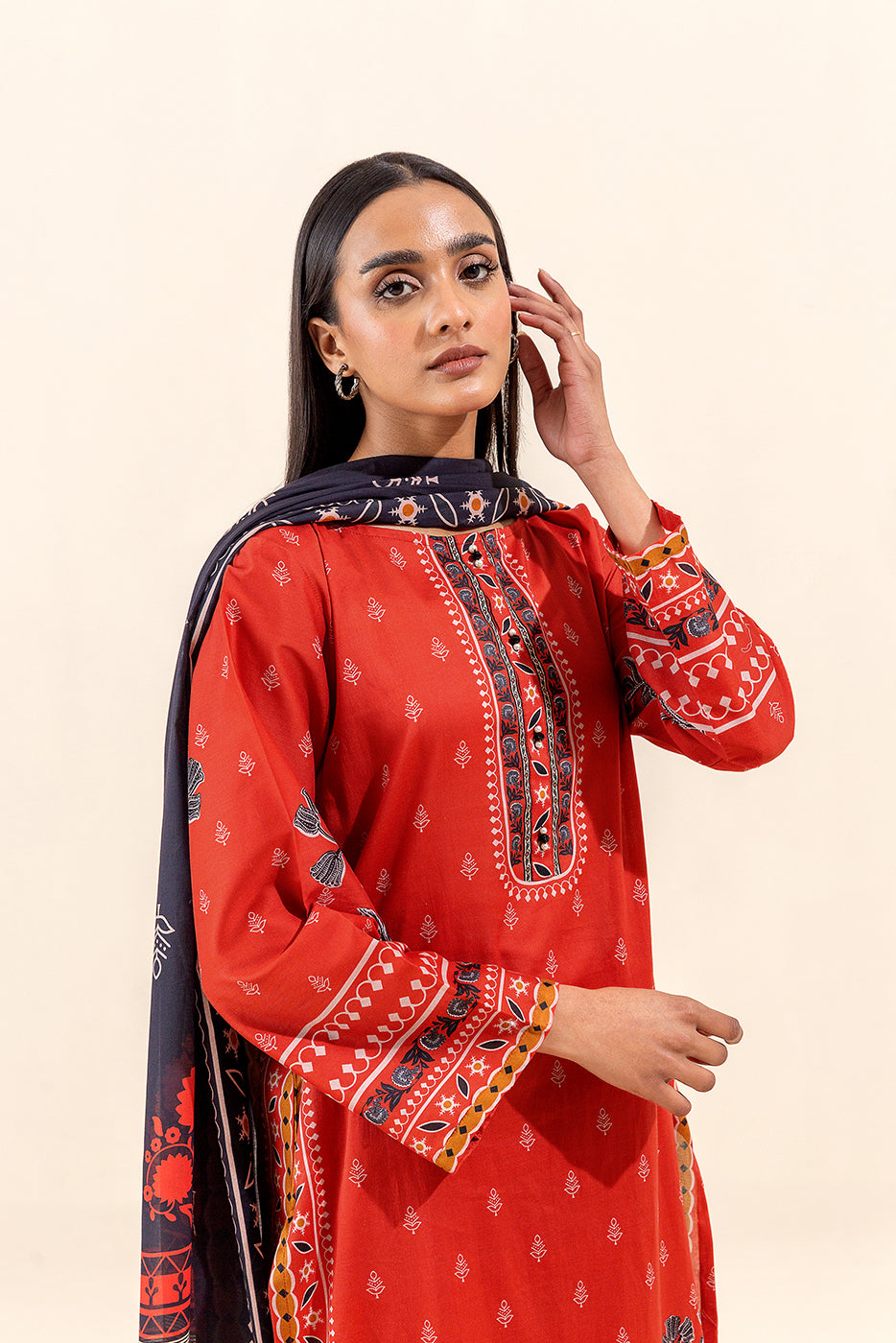 3 PIECE PRINTED LAWN SUIT-CORAL DIVINITY (UNSTITCHED)