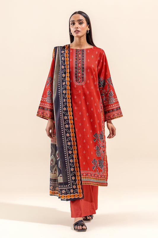 3 PIECE PRINTED LAWN SUIT-CORAL DIVINITY (UNSTITCHED)