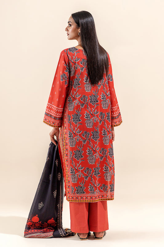 3 PIECE PRINTED LAWN SUIT-CORAL DIVINITY (UNSTITCHED)