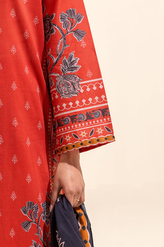 3 PIECE PRINTED LAWN SUIT-CORAL DIVINITY (UNSTITCHED)