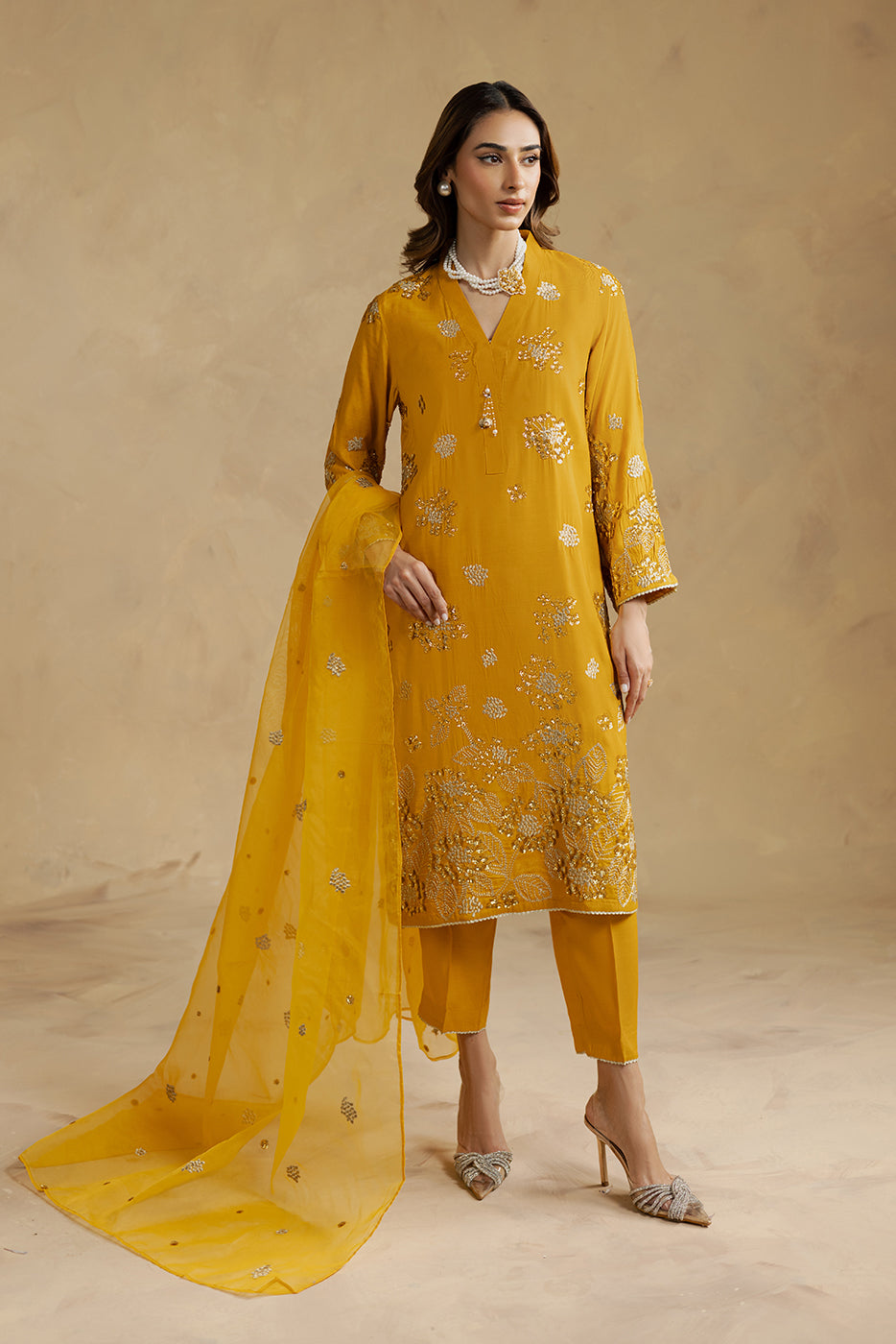 3 PIECE EMBROIDERED SILK SUIT (LUXURY-PRET)