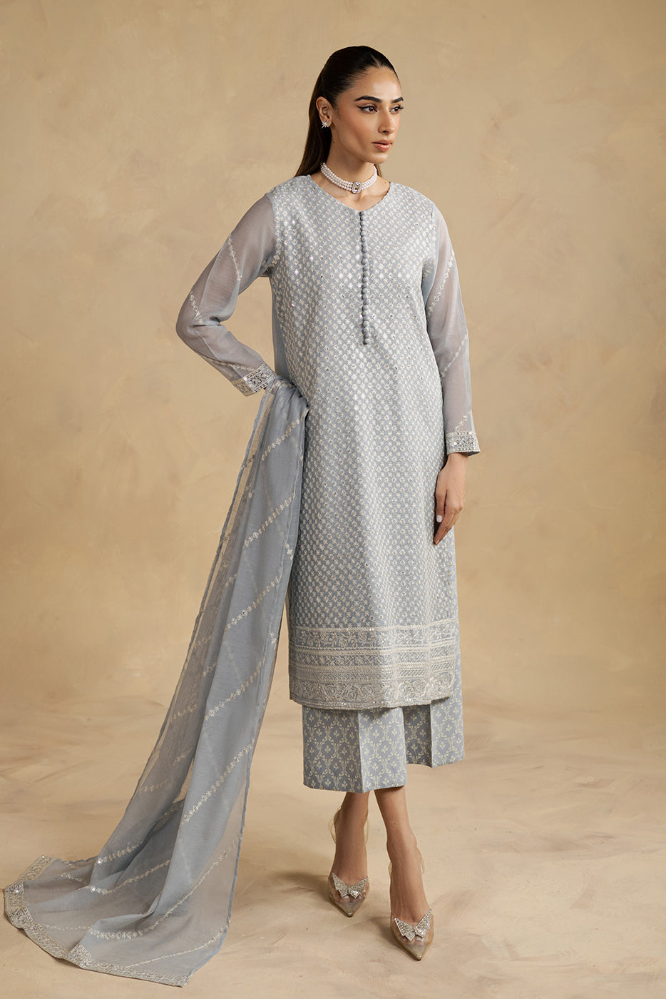 3 PIECE EMBROIDERED COTTON SUIT (LUXURY-PRET)