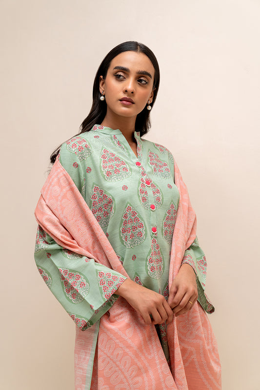 3 PIECE PRINTED KHADDAR SUIT-FLORA MINT (UNSTITCHED)