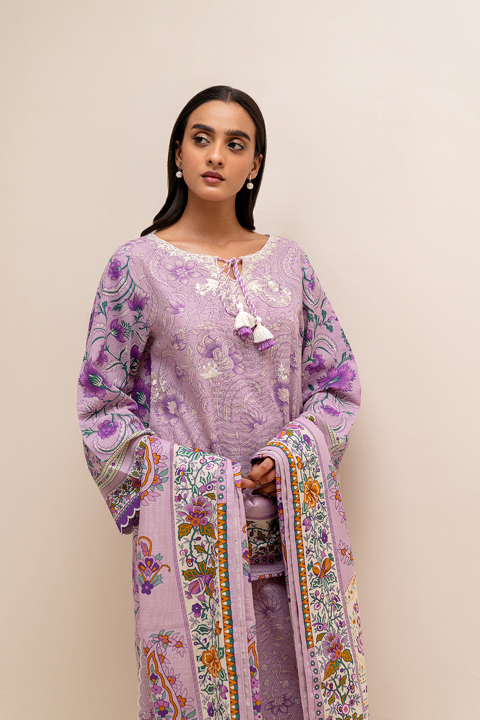 3 PIECE EMBROIDERED KHADDAR SUIT-HEATHER GLEAM (UNSTITCHED)