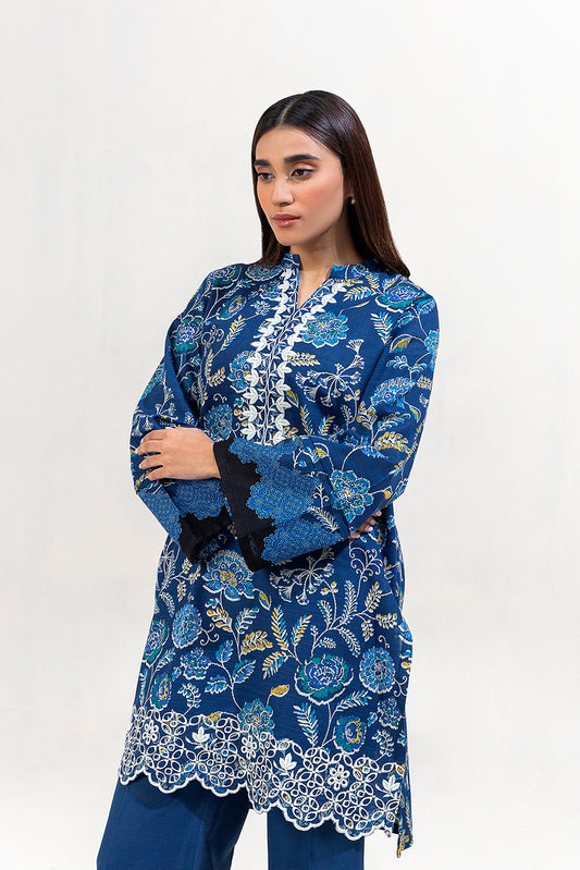 2 PIECE EMBROIDERED KHADDAR SUIT-NAVY BLOOM (UNSTITCHED)