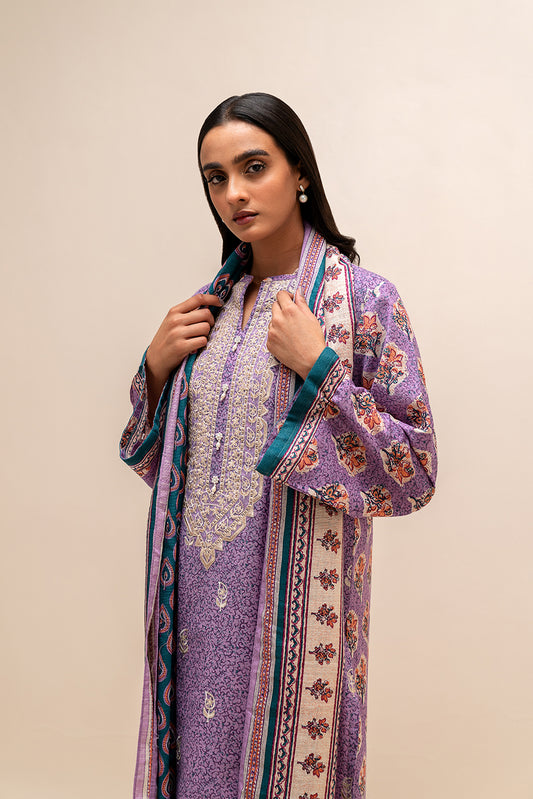 3 PIECE EMBROIDERED KHADDAR SUIT-PERIWINKLE BLOOM (UNSTITCHED)