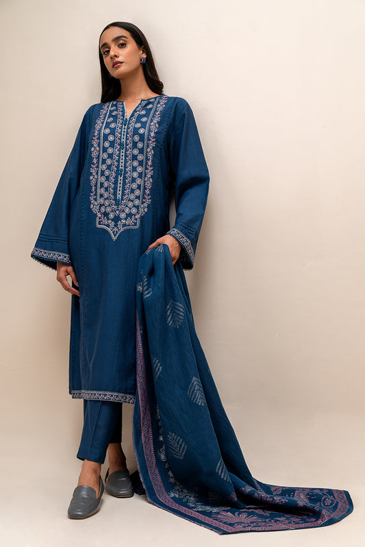 3 PIECE EMBROIDERED KHADDAR SUIT-HAZY BLUE (UNSTITCHED)