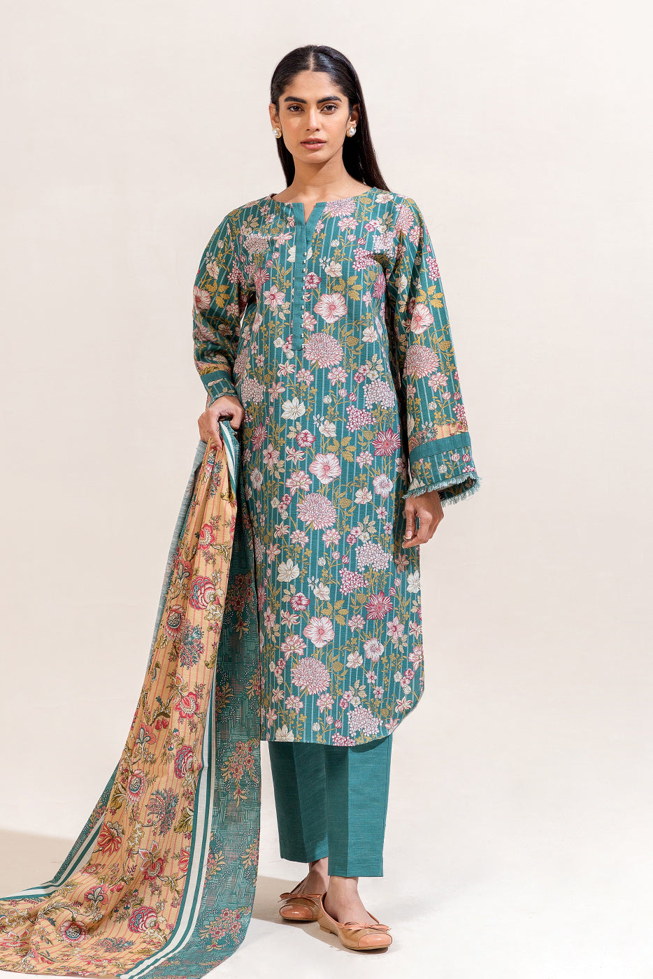 3 PIECE PRINTED KHADDAR SUIT-TURQOOISE GLOOM (UNSTITCHED)