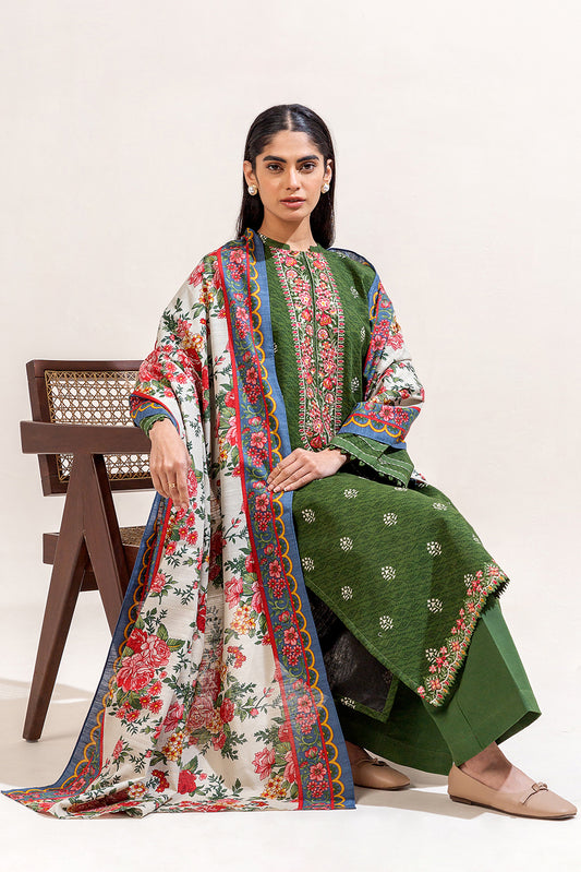 3 PIECE EMBROIDERED KHADDAR SUIT-BASIL ROUGE (UNSTITCHED)