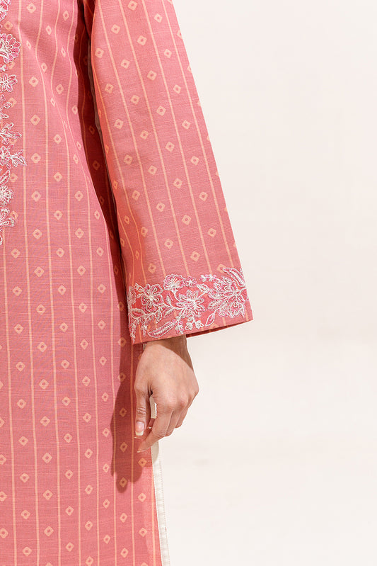 3 PIECE EMBROIDERED KHADDAR SUIT-CORAL CREPE (UNSTITCHED)