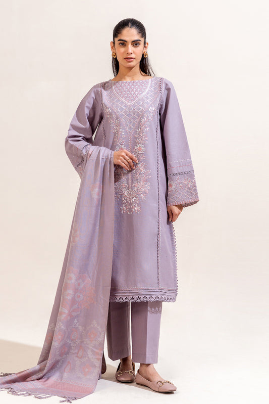 3 PIECE EMBROIDERED KHADDAR SUIT-ASH GRAPHITE (UNSTITCHED)