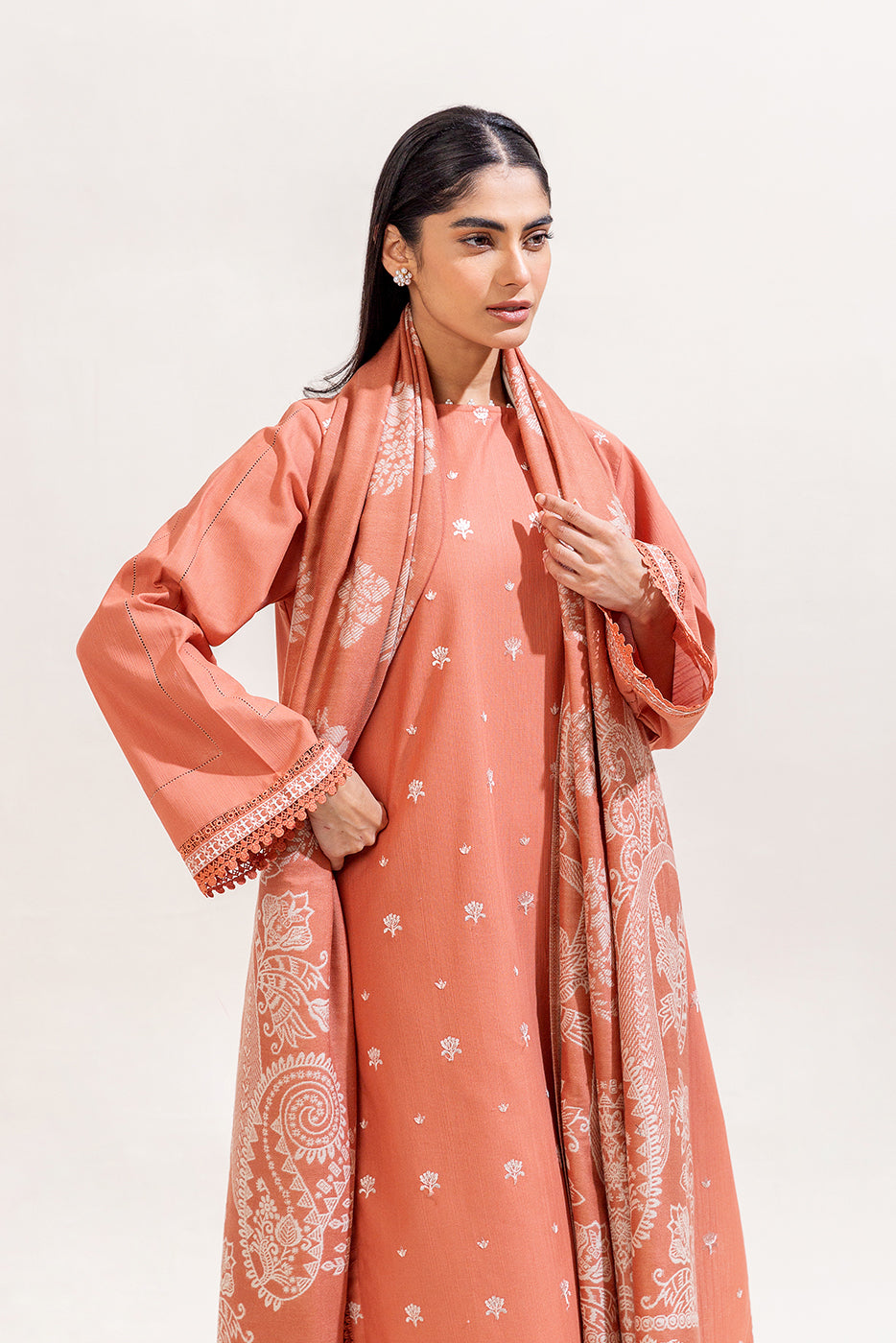 3 PIECE EMBROIDERED KHADDAR SUIT-PINK FLORA (UNSTITCHED)