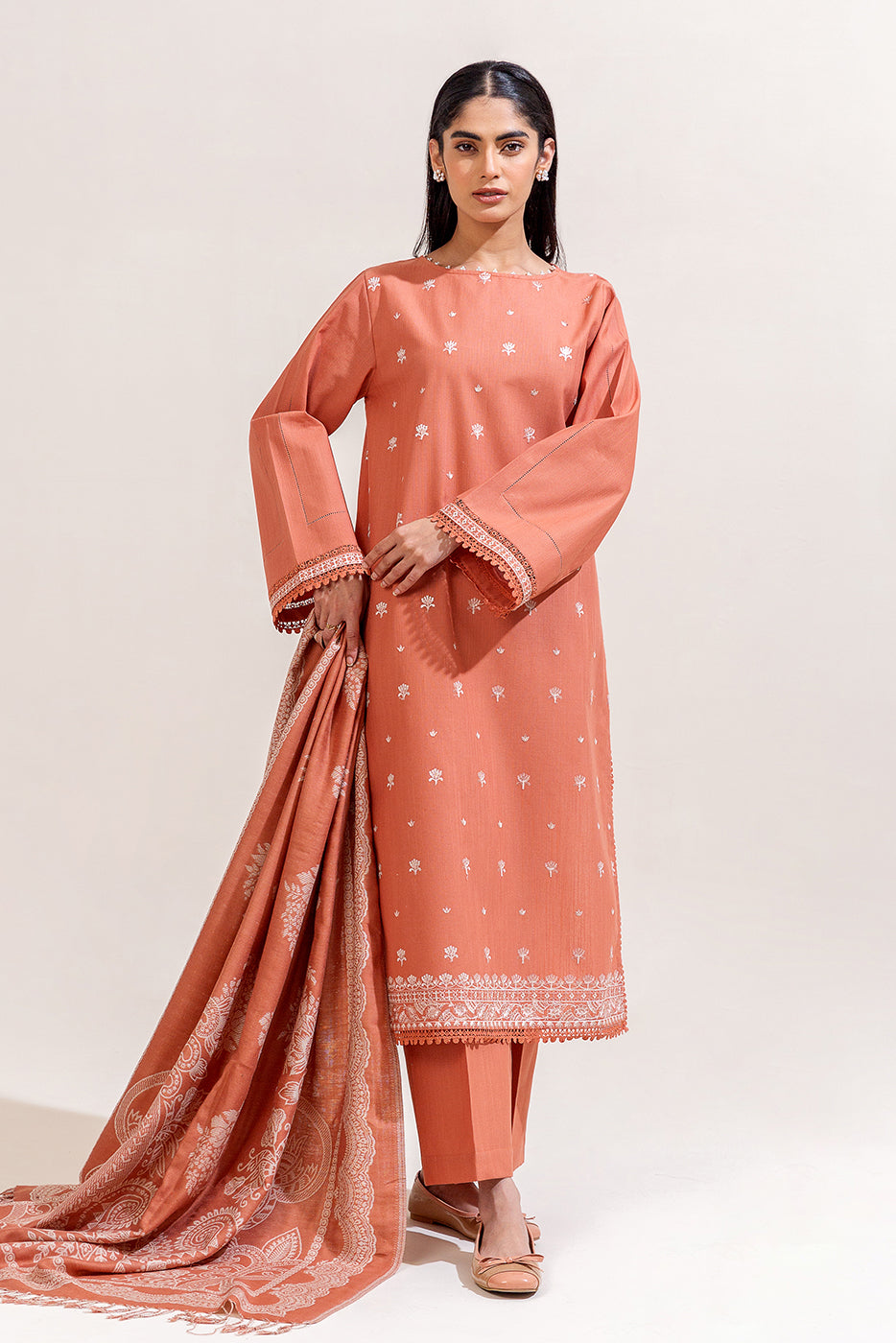 3 PIECE EMBROIDERED KHADDAR SUIT-PINK FLORA (UNSTITCHED)