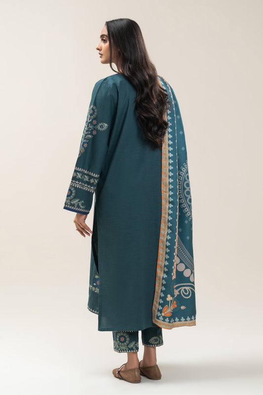 3 PIECE EMBROIDERED SLUB KHADDAR SUIT (PRET)