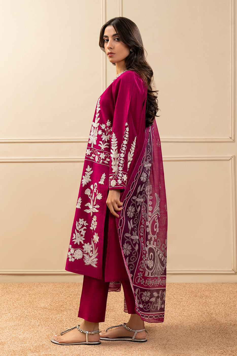 3 PIECE EMBROIDERED TWO TONE SUIT (PRET)