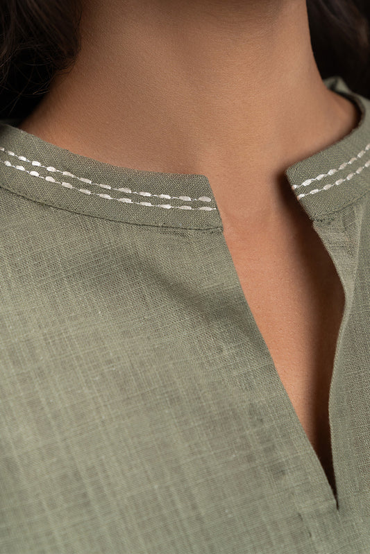 EMBROIDERED TWO WAY SLUB TOP (PRET)