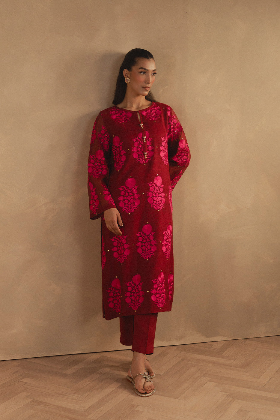 2 PIECE EMBROIDERED COTTON NET SUIT (LUXURY PRET)