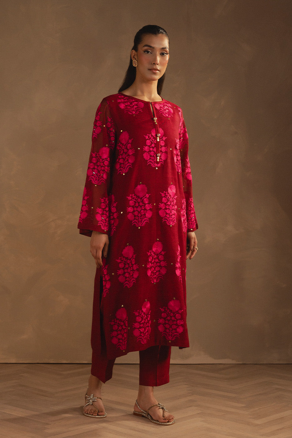 2 PIECE EMBROIDERED COTTON NET SUIT (LUXURY PRET)