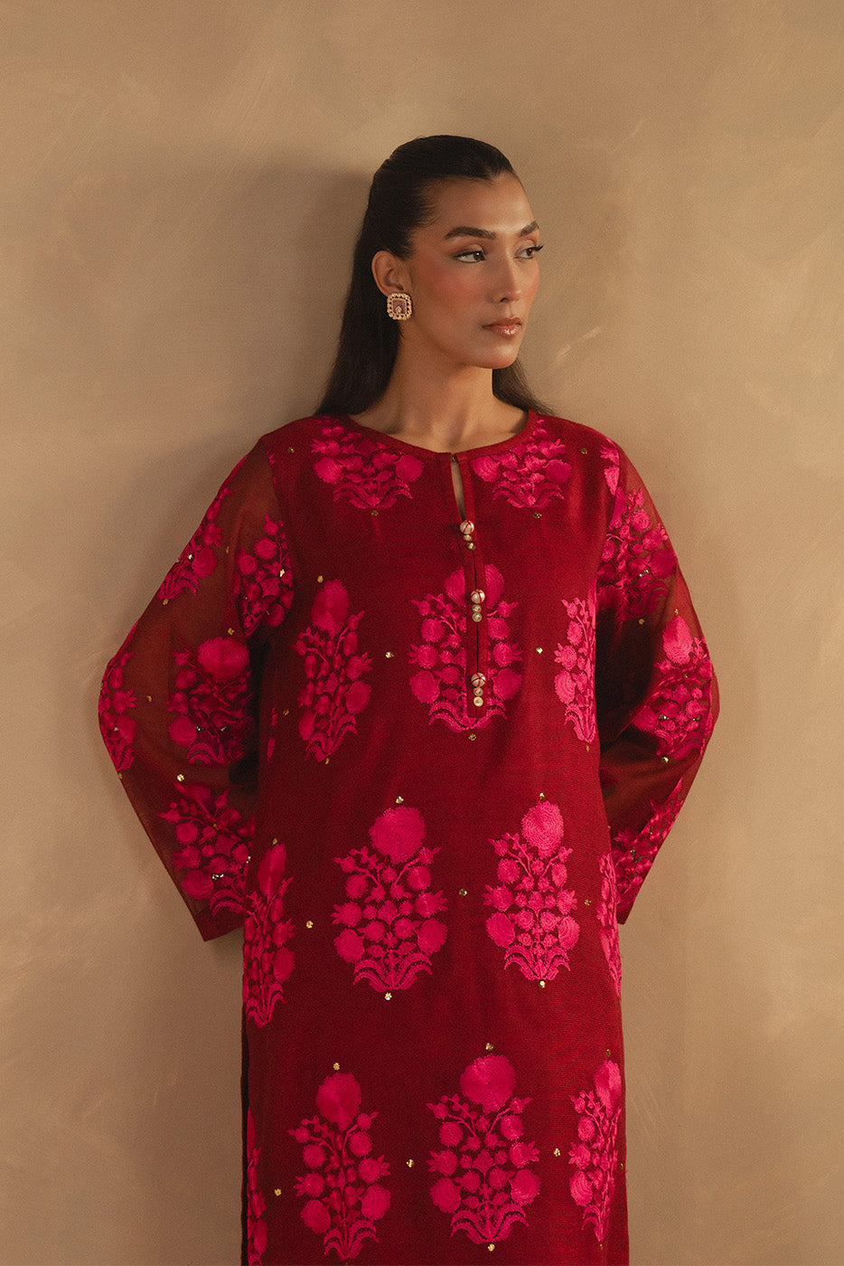 2 PIECE EMBROIDERED COTTON NET SUIT (LUXURY PRET)