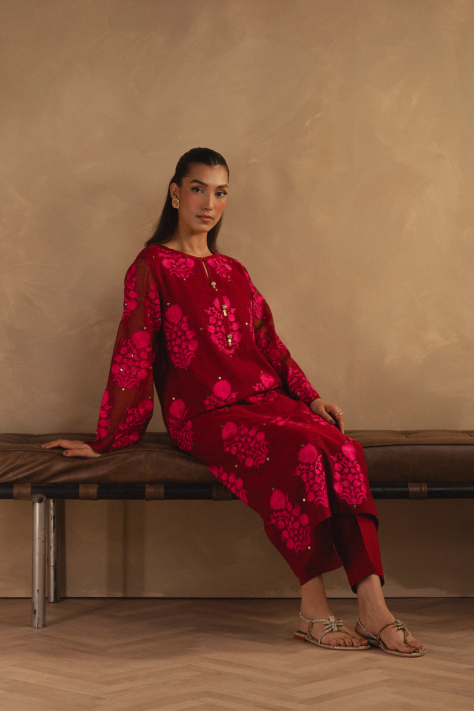 2 PIECE EMBROIDERED COTTON NET SUIT (LUXURY PRET)