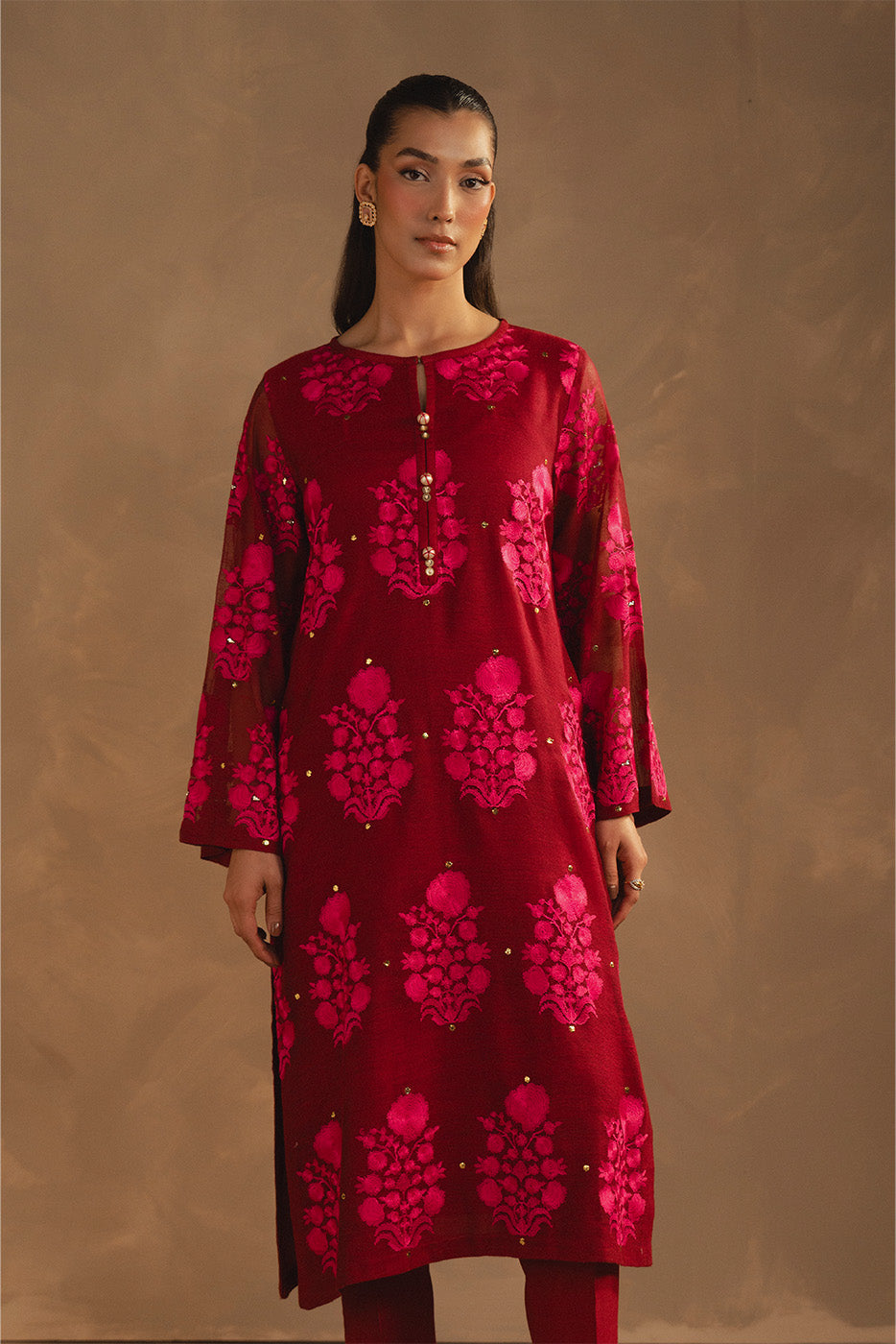 2 PIECE EMBROIDERED COTTON NET SUIT (LUXURY PRET)