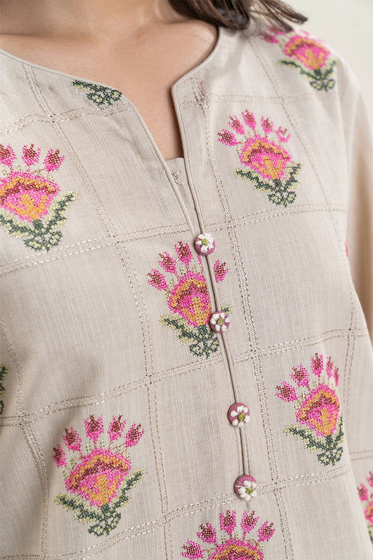 2 PIECE EMBROIDERED SLUB KHADDAR SUIT (PRET)