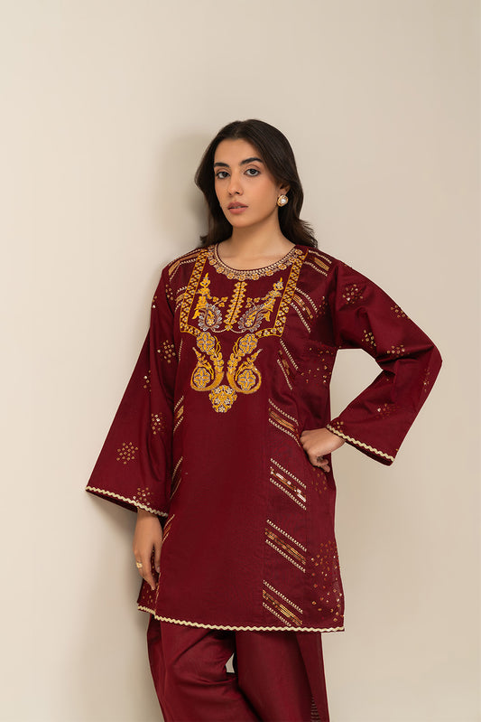 2 PIECE EMBROIDERED DYED SUIT (PRET)