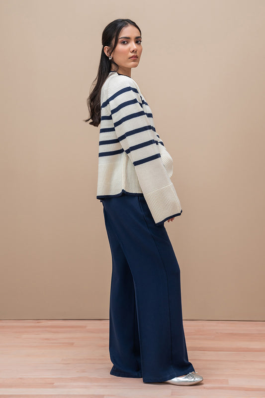 STRIPED MOCK NECK PULLOVER