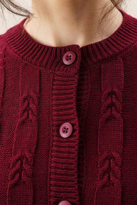 CROPPED TEXTURED KNIT BUTTON UP CARDIGAN