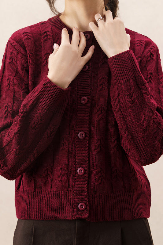 CROPPED TEXTURED KNIT BUTTON UP CARDIGAN