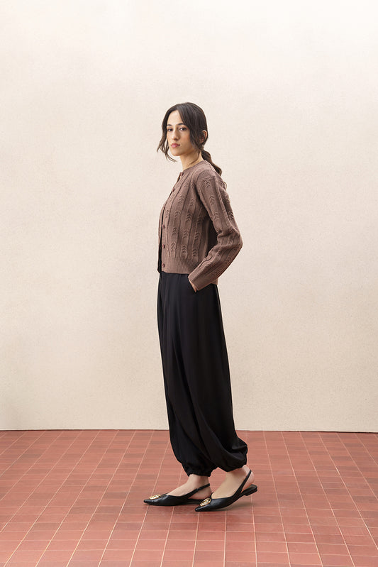 CROPPED TEXTURED KNIT BUTTTON UP CARDIGAN