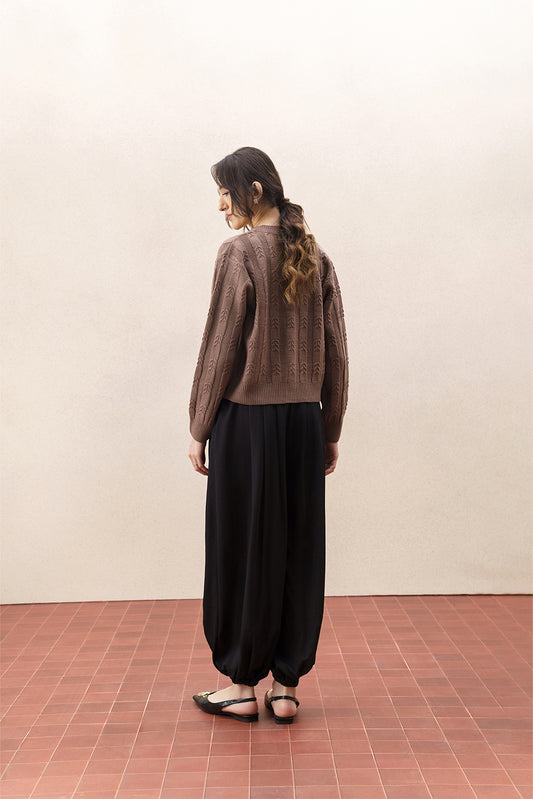CROPPED TEXTURED KNIT BUTTTON UP CARDIGAN