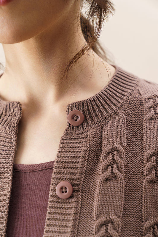 CROPPED TEXTURED KNIT BUTTTON UP CARDIGAN