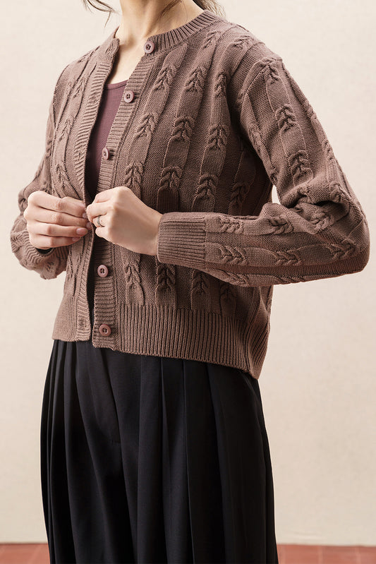 CROPPED TEXTURED KNIT BUTTTON UP CARDIGAN