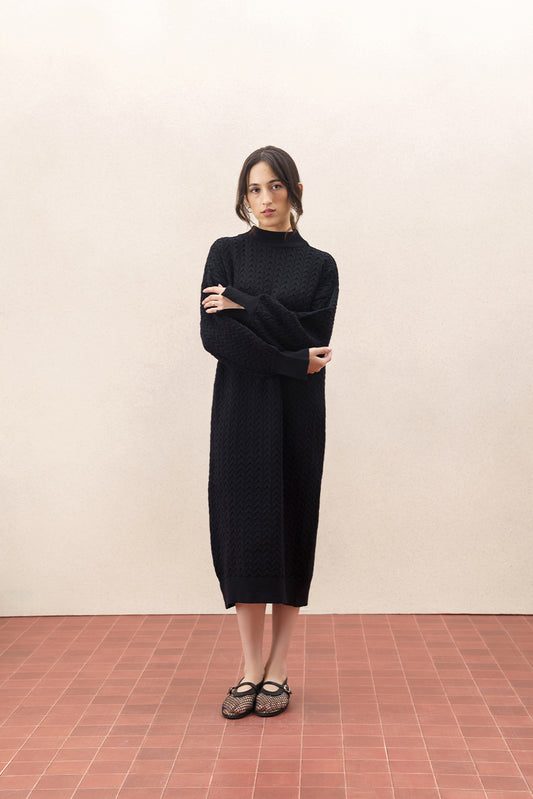 CABLE KNIT LONG SLEEVE SWEATER DRESS