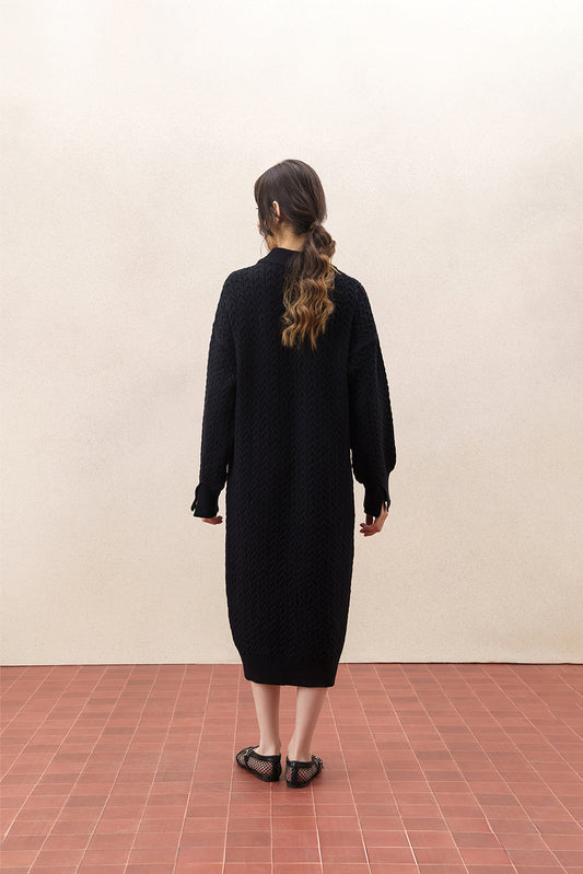 CABLE KNIT LONG SLEEVE SWEATER DRESS
