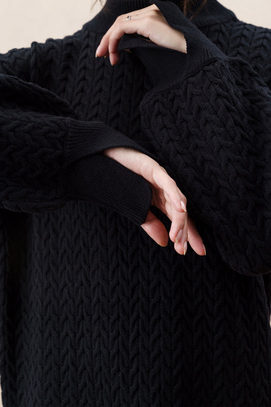 CABLE KNIT LONG SLEEVE SWEATER DRESS