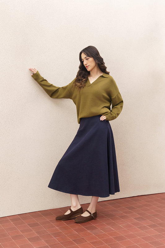 COLLARED FINE KNIT PULLOVER