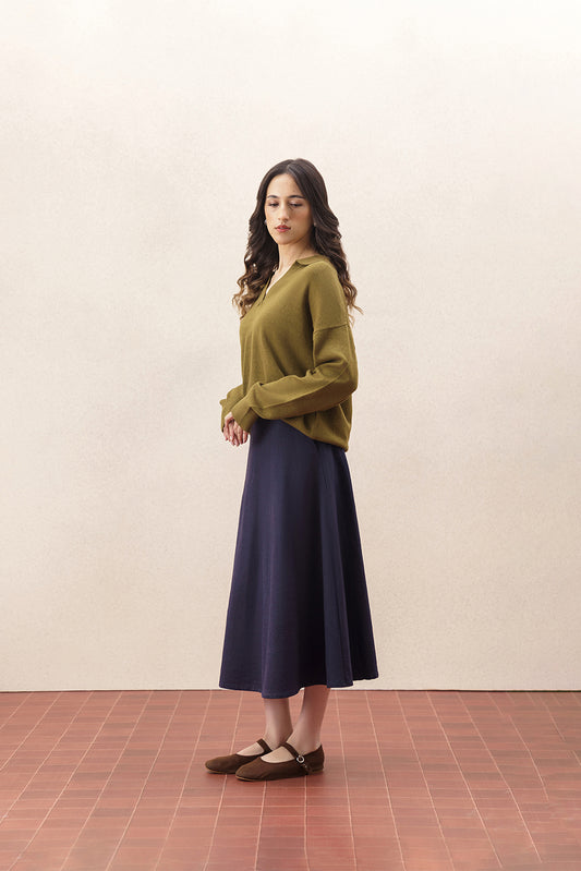 COLLARED FINE KNIT PULLOVER