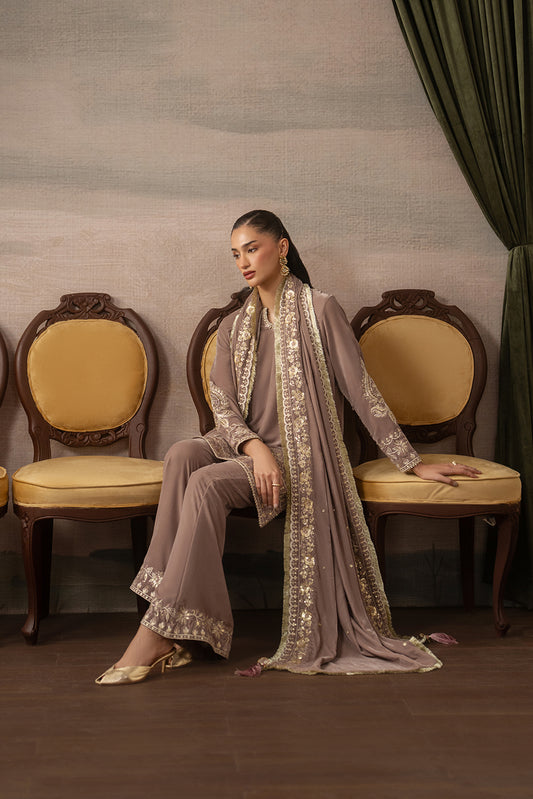 3 PIECE EMBROIDERED VELVET SUIT-ENCHANTED BLAZE ( LUXURY UNSTITCHED )