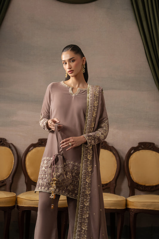3 PIECE EMBROIDERED VELVET SUIT-ENCHANTED BLAZE ( LUXURY UNSTITCHED )