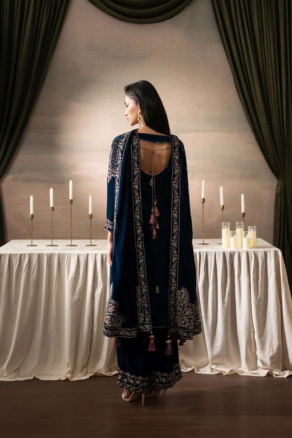 3 PIECE EMBROIDERED VELVET SUIT-IMPERIALIST SONG ( LUXURY UNSTITCHED )