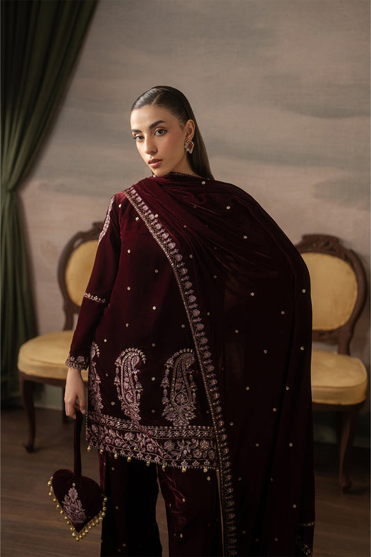3 PIECE EMBROIDERED VELVET SUIT-FAUX FEMME ( LUXURY UNSTITCHED )