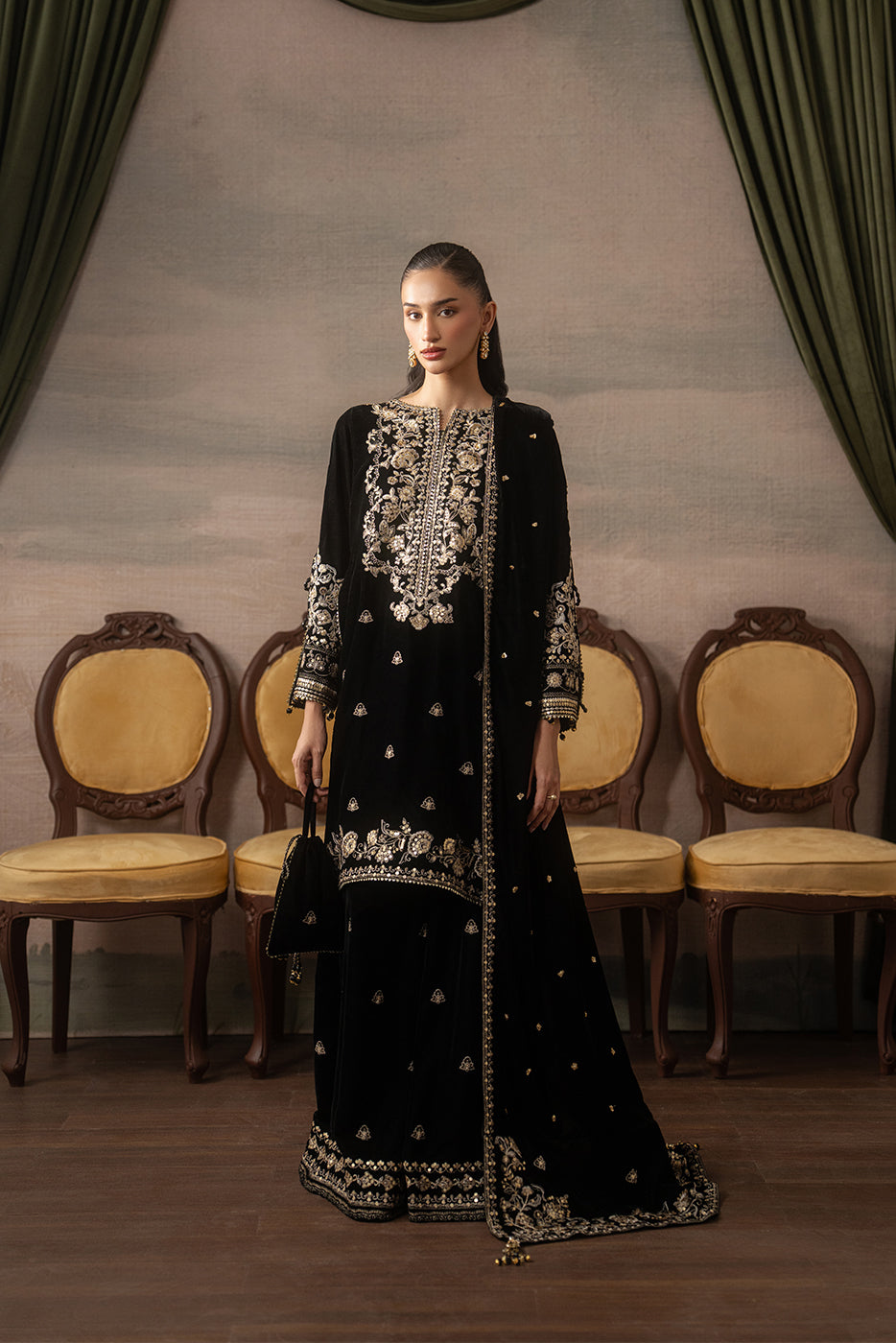 3 PIECE EMBROIDERED VELVET SUIT-MIDNIGHT SOIRÉE ( LUXURY UNSTITCHED )